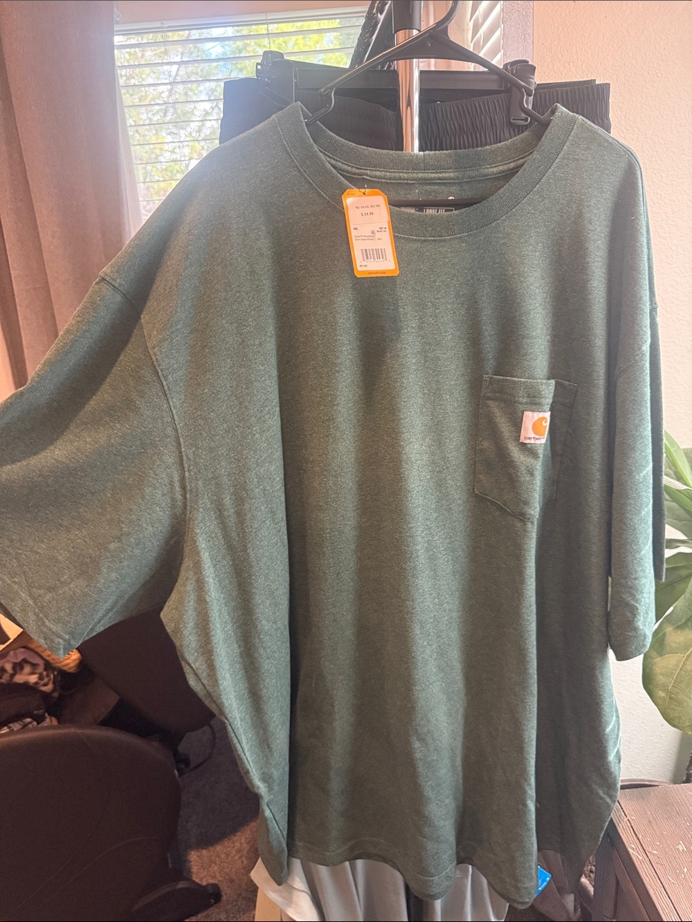 Carhartt Men's Forest Green Pocket Tee with Logo Patch